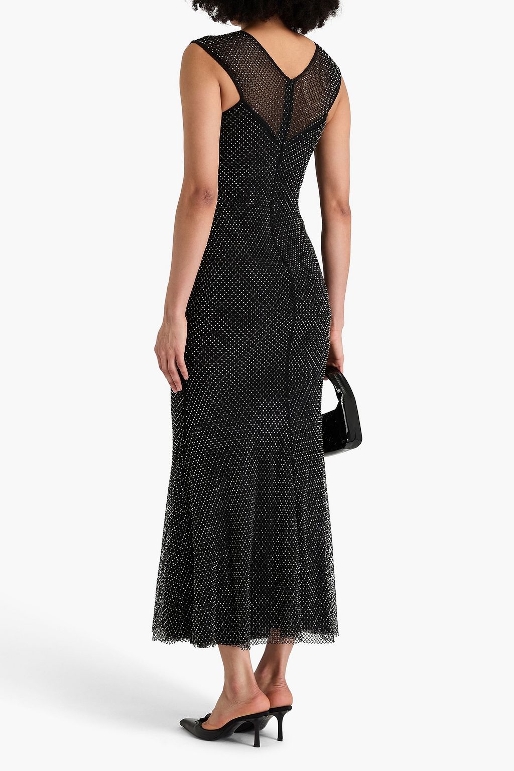 SELF-PORTRAIT Midikleid aus Netzmaterial mit Kristallverzierung