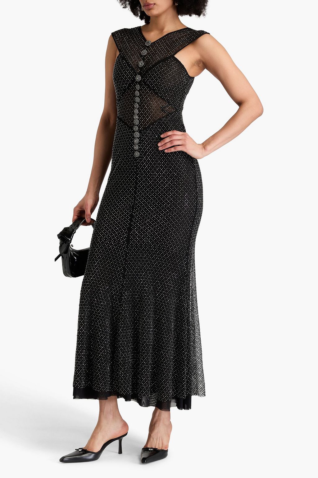SELF-PORTRAIT Midikleid aus Netzmaterial mit Kristallverzierung
