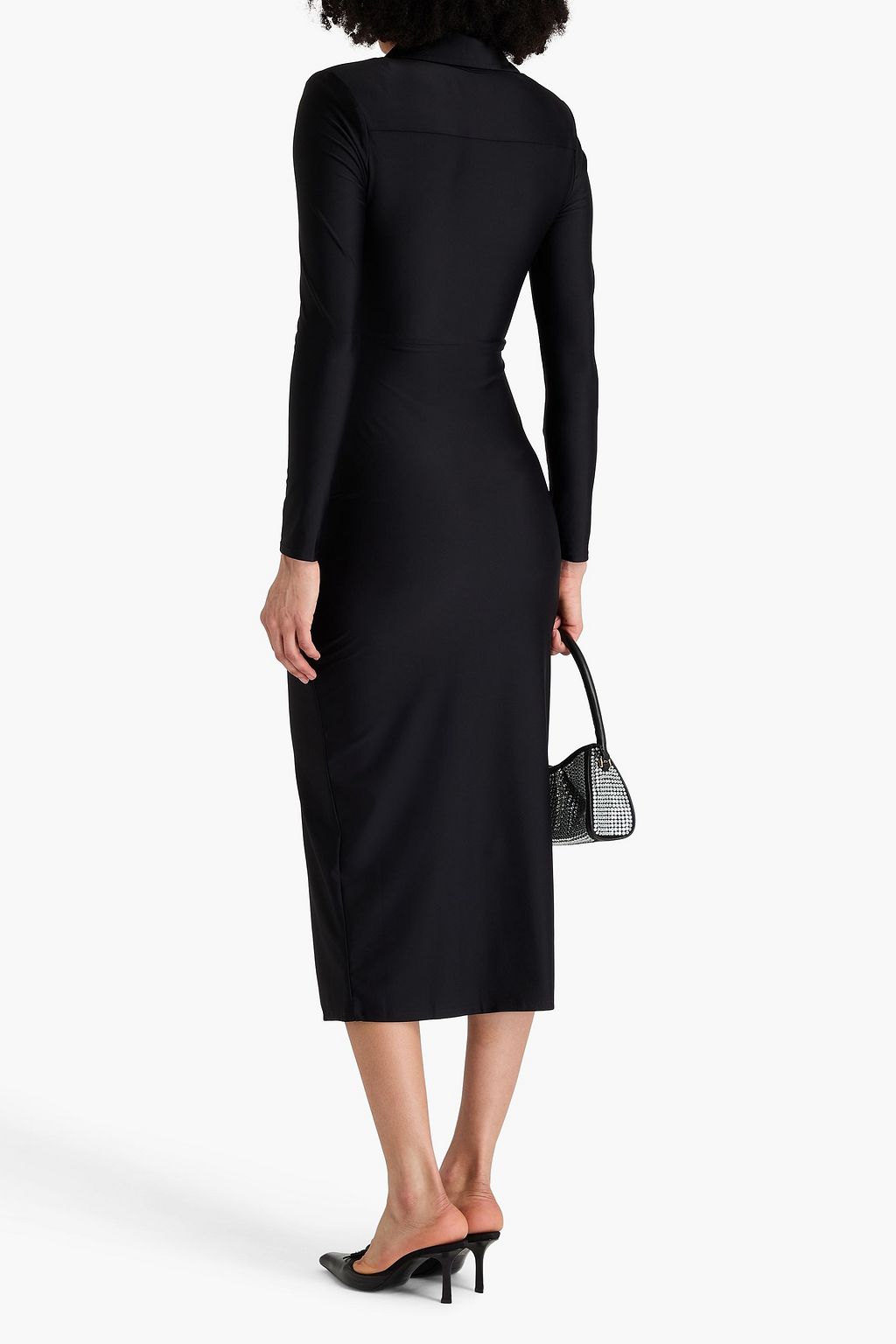 SELF-PORTRAIT Ruched cutout stretch-jersey midi shirt dress