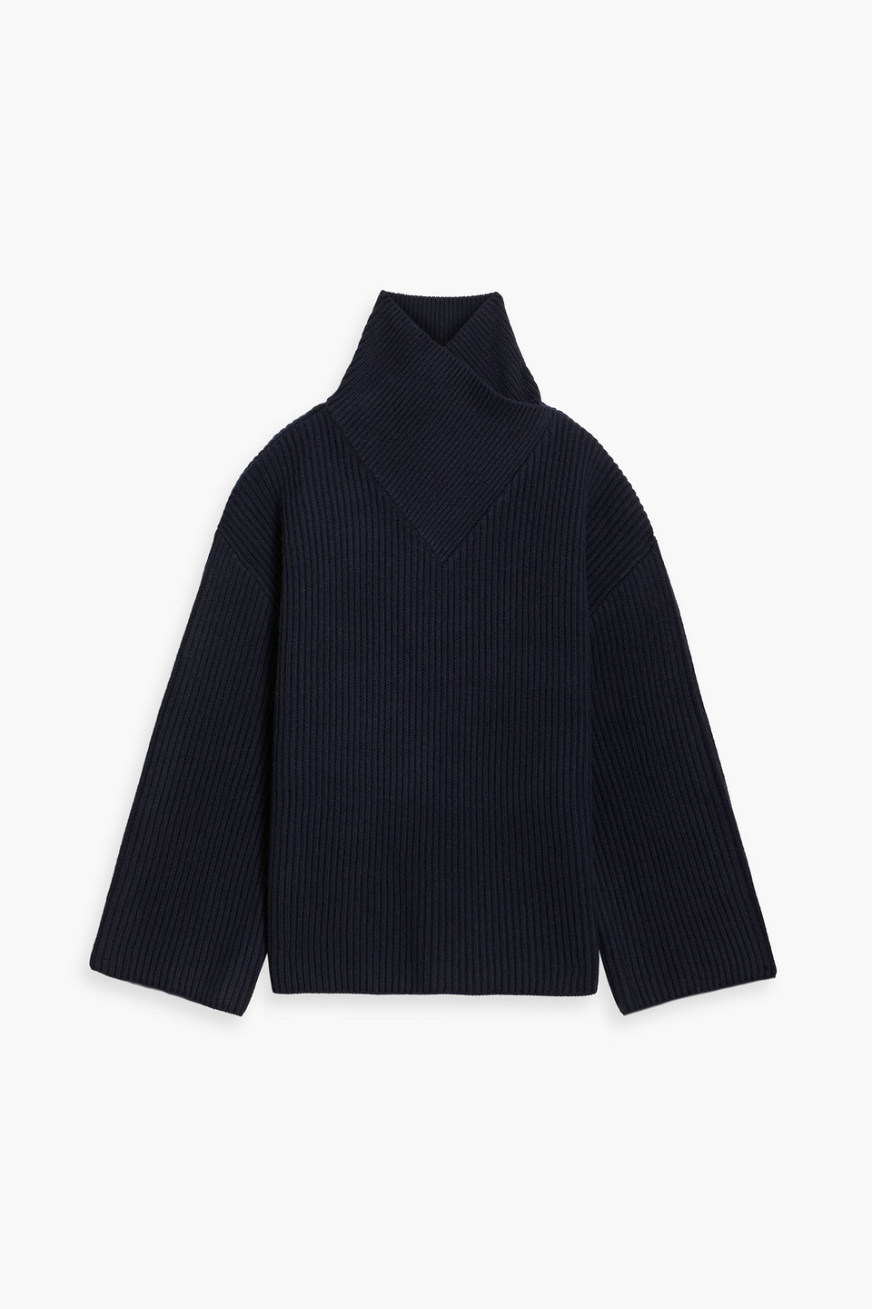 Totême Oversized Ribbed Wool Turtleneck Sweater In Blue