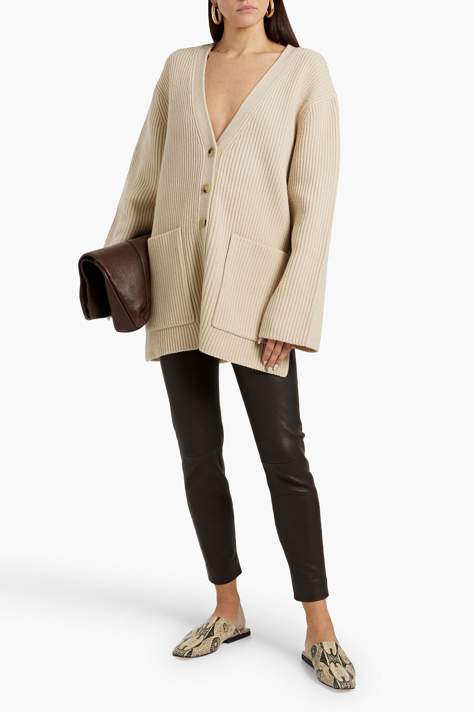Totême Ribbed Wool Cardigan In Neutral