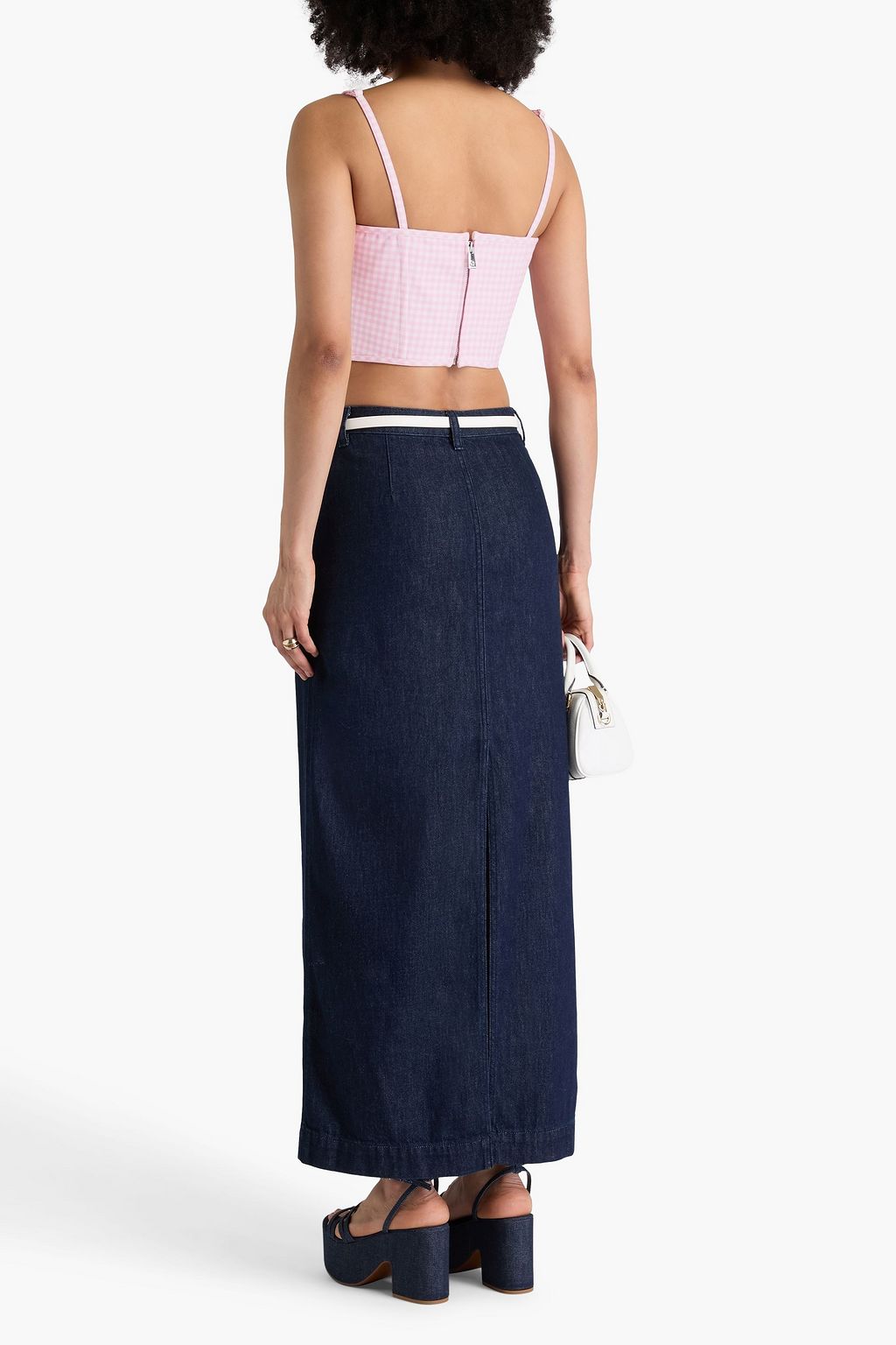 VERSACE Cropped gingham wool-flannel bustier top