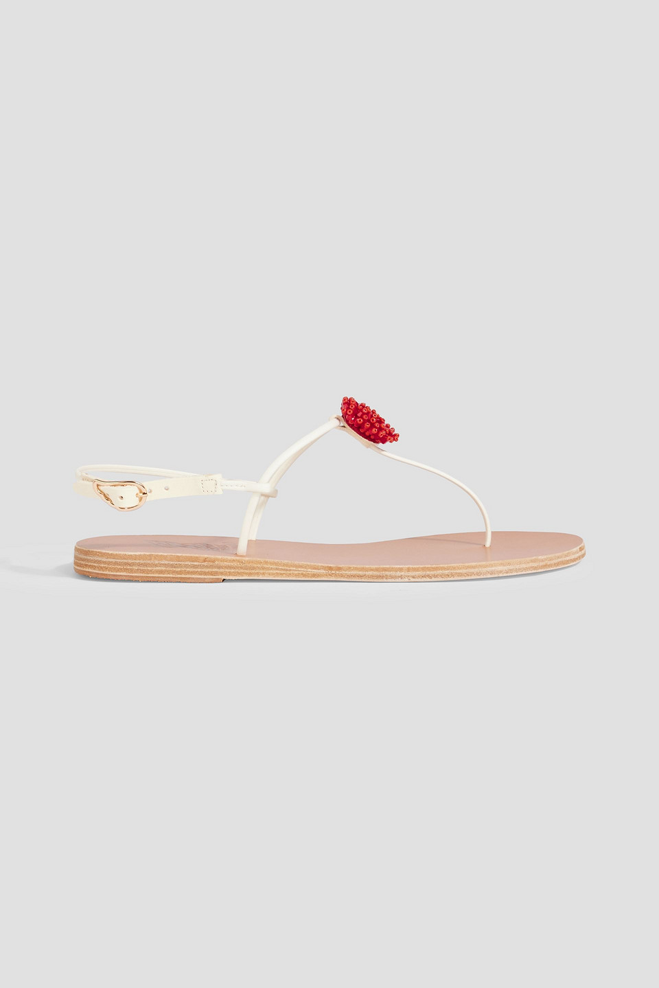 Ancient Greek Sandals Dimitra Coral Embellished Leather Sandals In White