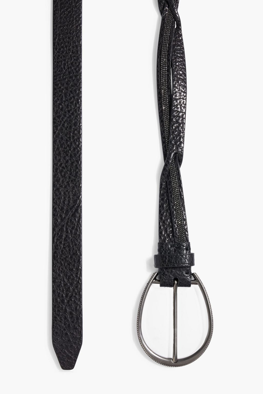 BRUNELLO CUCINELLI Bead-embellished pebbled-leather belt