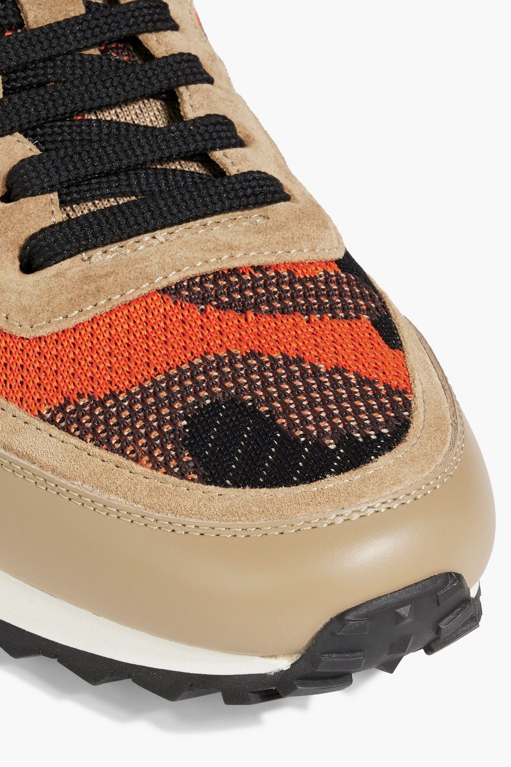 VALENTINO GARAVANI Rockrunner camouflage-print stretch-knit, leather and suede sneakers