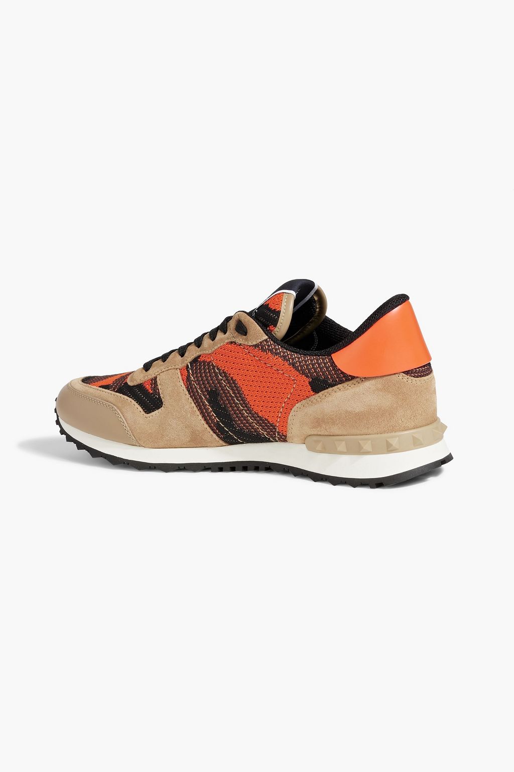 VALENTINO GARAVANI Rockrunner camouflage-print stretch-knit, leather and suede sneakers