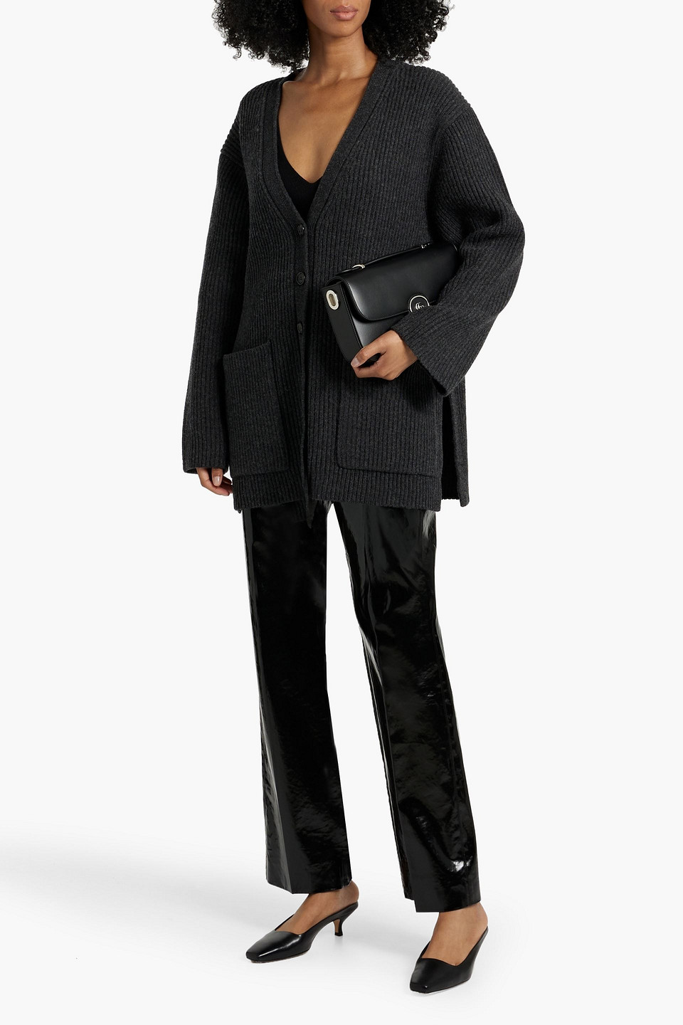Totême Ribbed Wool Cardigan In Black