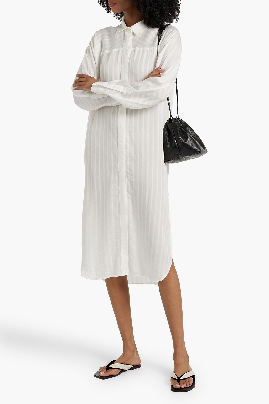 TOTEME Striped Lyocell and silk-blend jacquard midi shirt dress