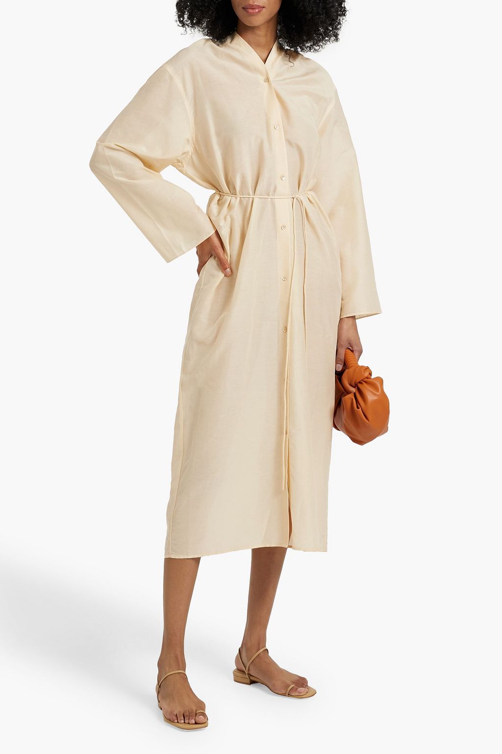 TOTEME Belted cotton and silk-blend voile midi shirt dress