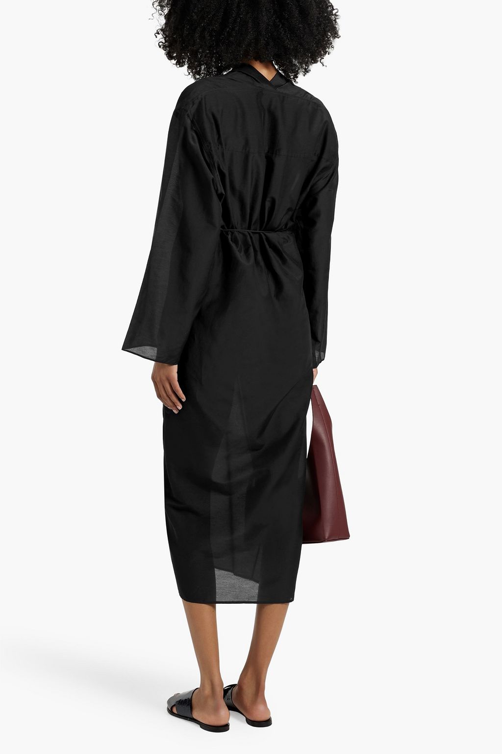 TOTEME Belted cotton and silk-blend voile midi shirt dress
