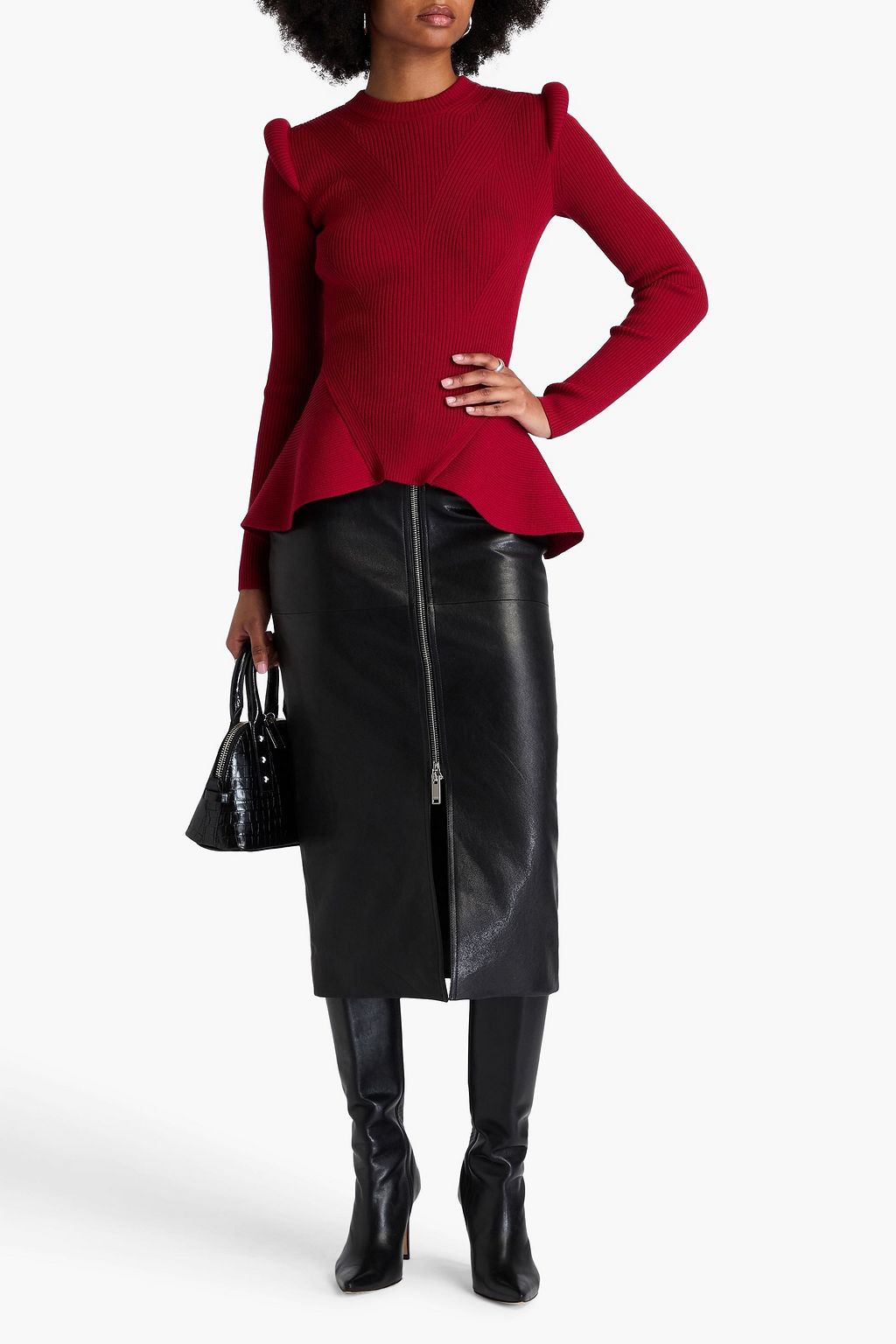 MCQUEEN Ribbed wool-blend peplum sweater