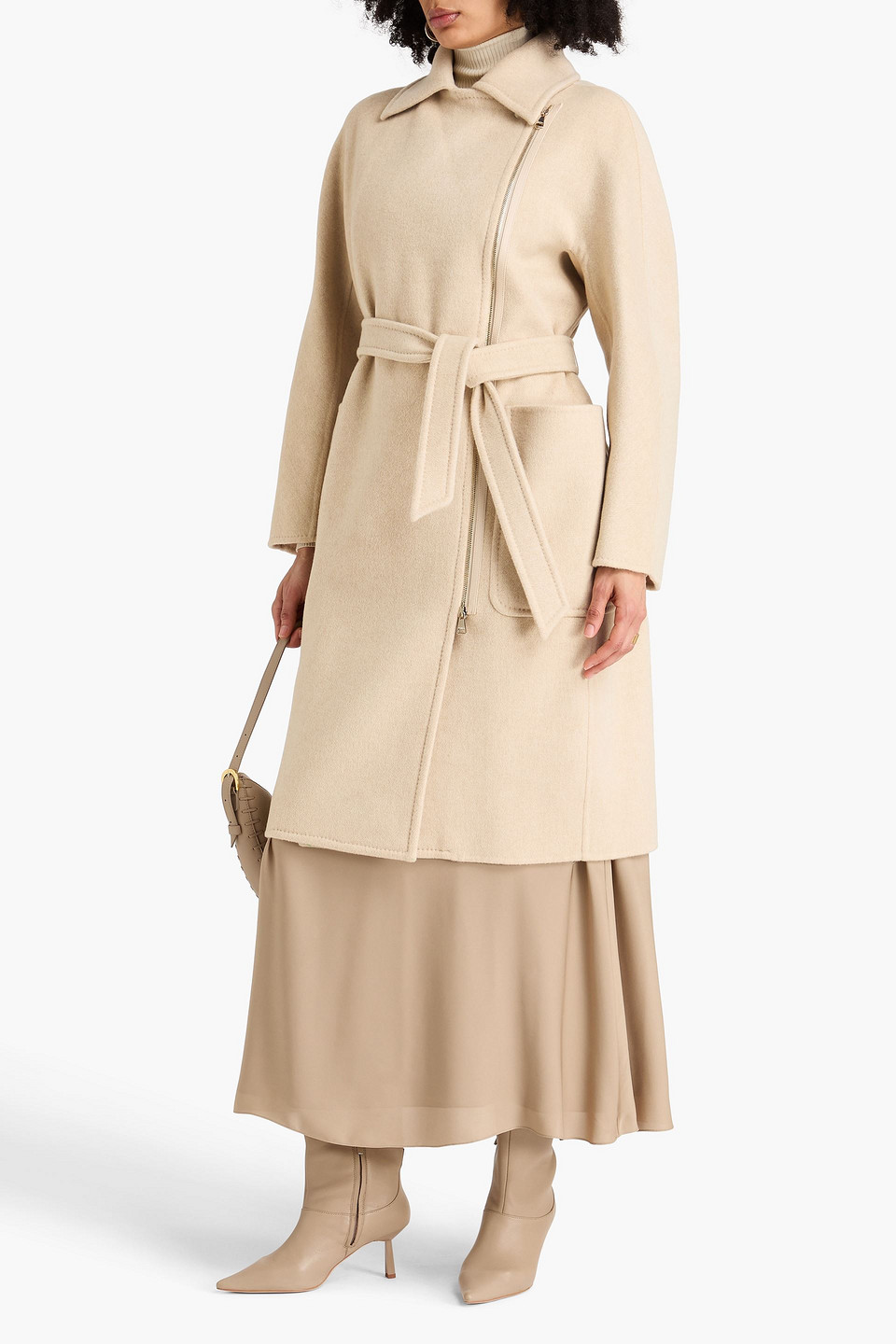  Max Mara - Agosto Mantel Aus Wolle Mit Lederbesatz - Neutral - It 38 