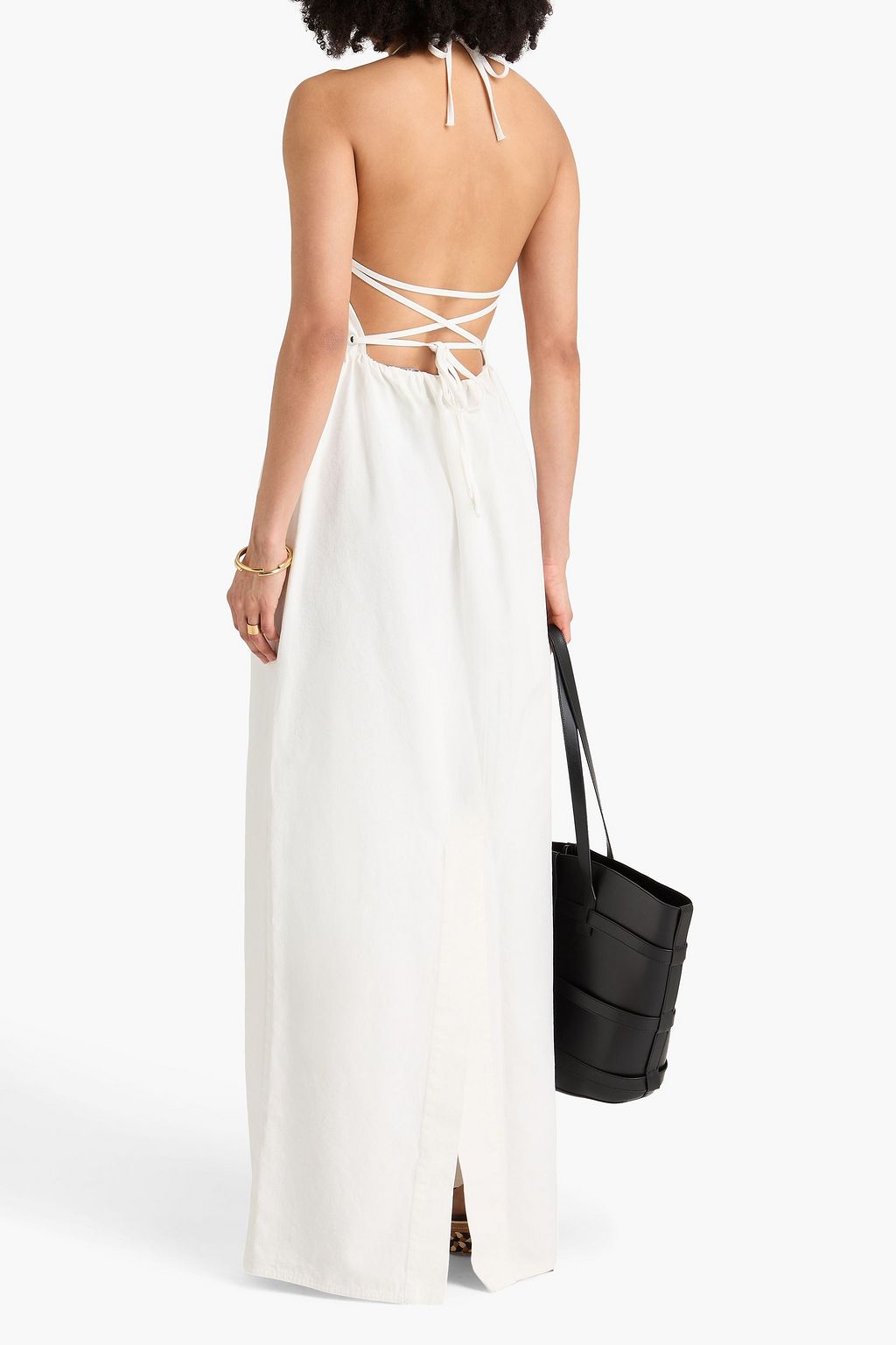 MAX MARA Gathered cotton-canvas halterneck maxi dress