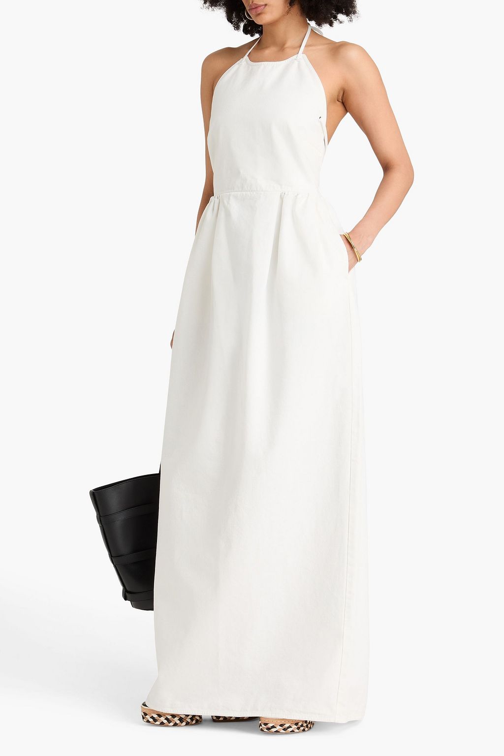 MAX MARA Gathered cotton-canvas halterneck maxi dress