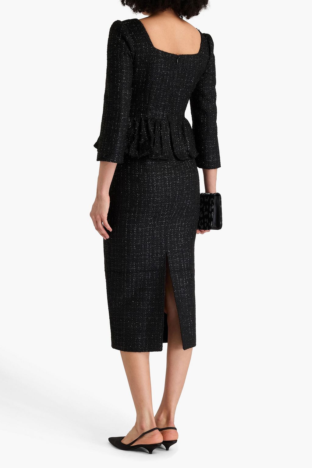 SELF-PORTRAIT Midikleid aus Metallic-Tweed mit Verzierung und Schößchen