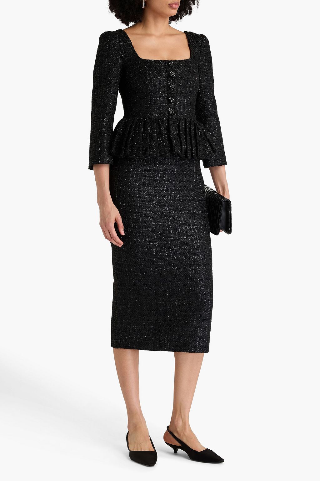 SELF-PORTRAIT Midikleid aus Metallic-Tweed mit Verzierung und Schößchen