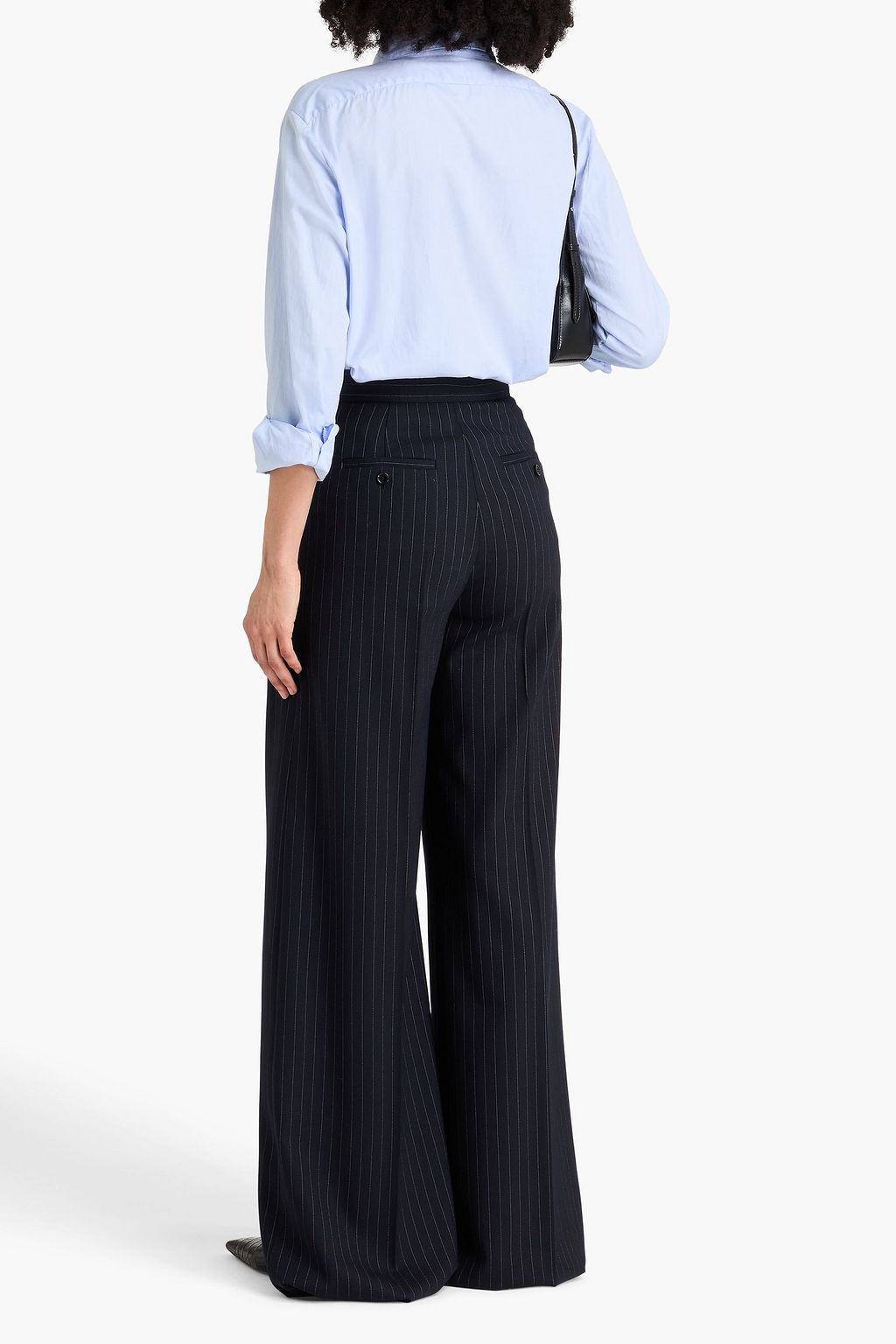MAX MARA 핀스트라이프 울 혼방 트윌 와이드 레그 팬츠