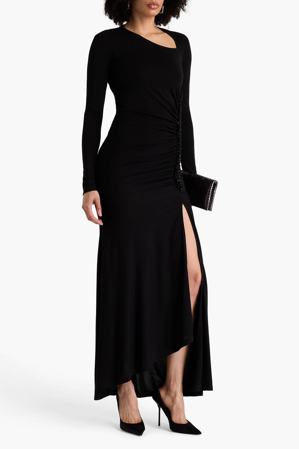 GIVENCHY Bead-embellished ruched jersey maxi dress