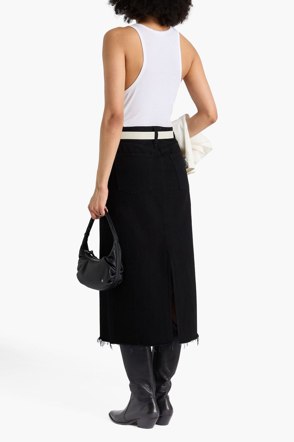 AGOLDE Frayed denim midi skirt