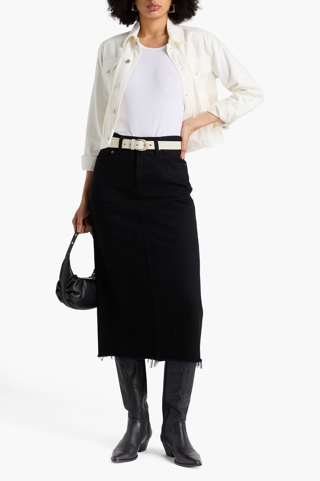 AGOLDE Frayed denim midi skirt