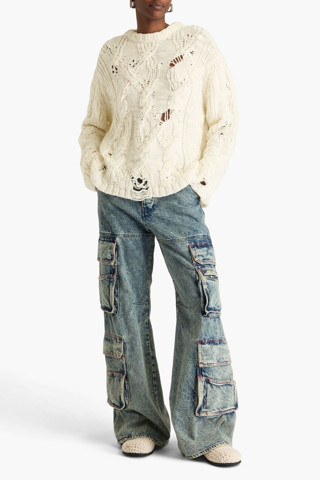 ACNE STUDIOS Distressed cable-knit wool sweater