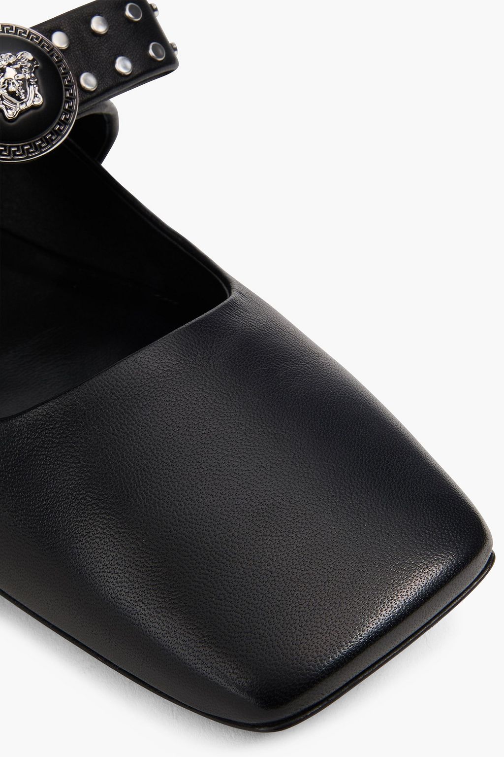 VERSACE Gianni Ribbon studded leather Mary Jane flats