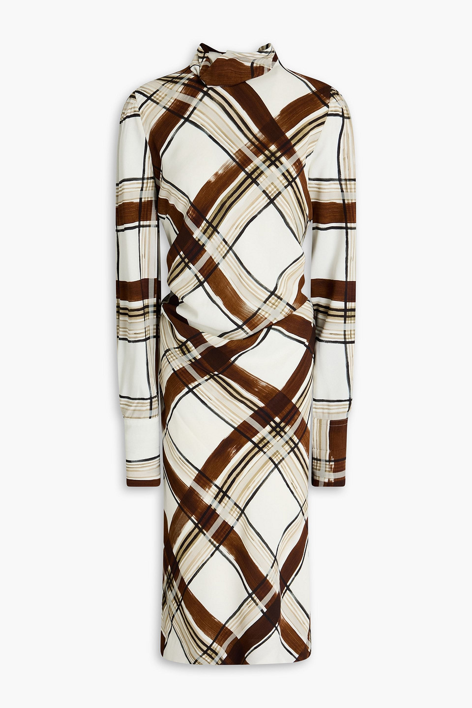 Dries Van Noten Womens Brown Delvet Check-print Woven Maxi Dress
