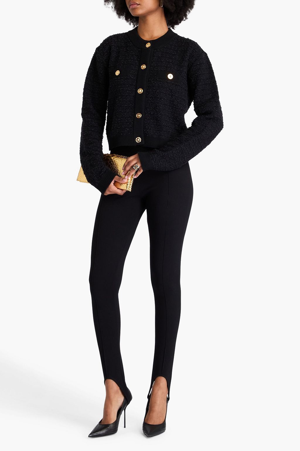 VERSACE Bouclé-knit wool-blend cardigan