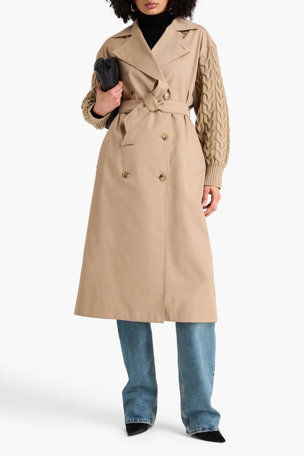 MAX MARA Cicladi Trenchcoat aus Gabardine aus einer Woll-Baumwollmischung mit Einsätzen aus Zopfstrickmuster