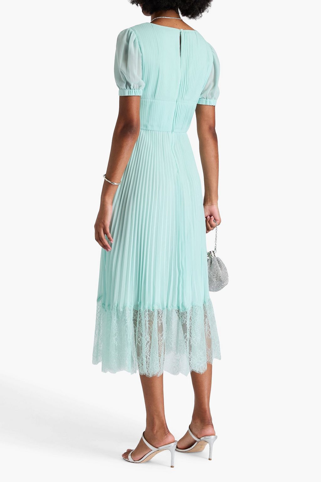 SELF-PORTRAIT Plissiertes Midikleid aus Georgette mit Spitzenbesatz