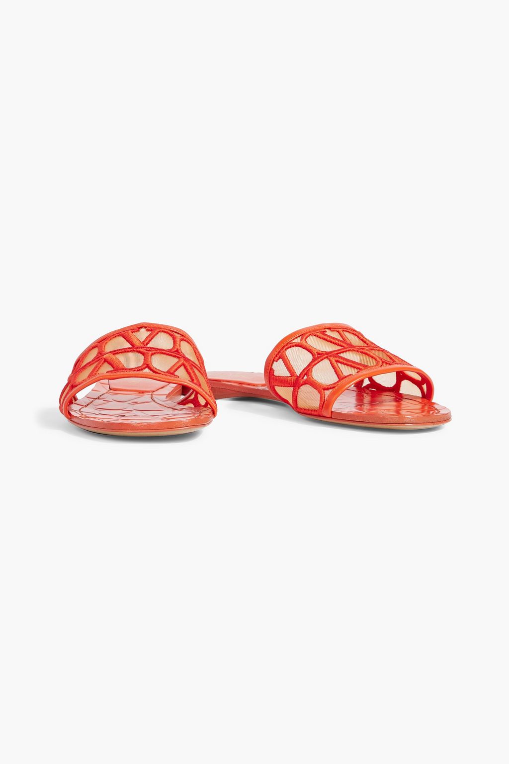 VALENTINO GARAVANI Toile Iconographe embroidered tulle and leather slides