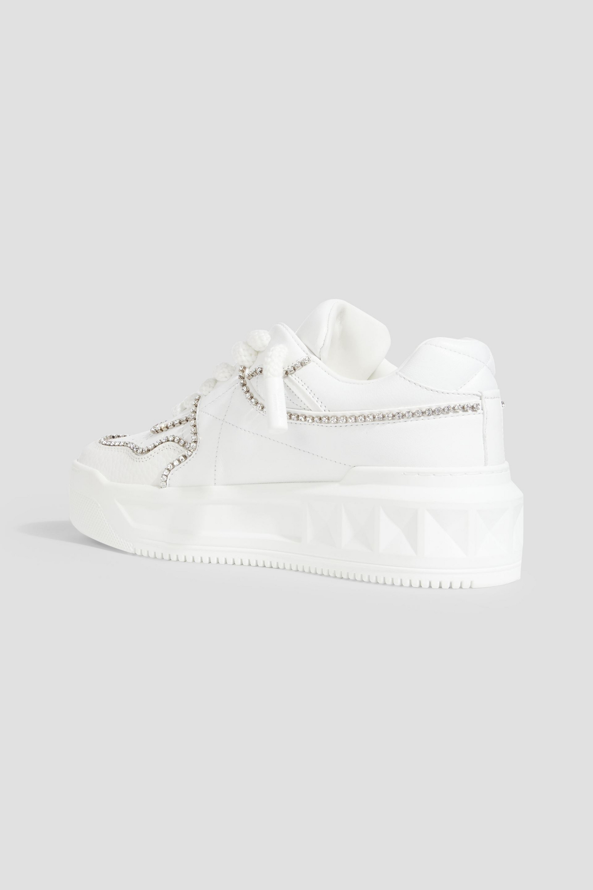 Valentino Garavani One Stud Xl crystal-embellished smooth and pebbled-leather platform sneakers
