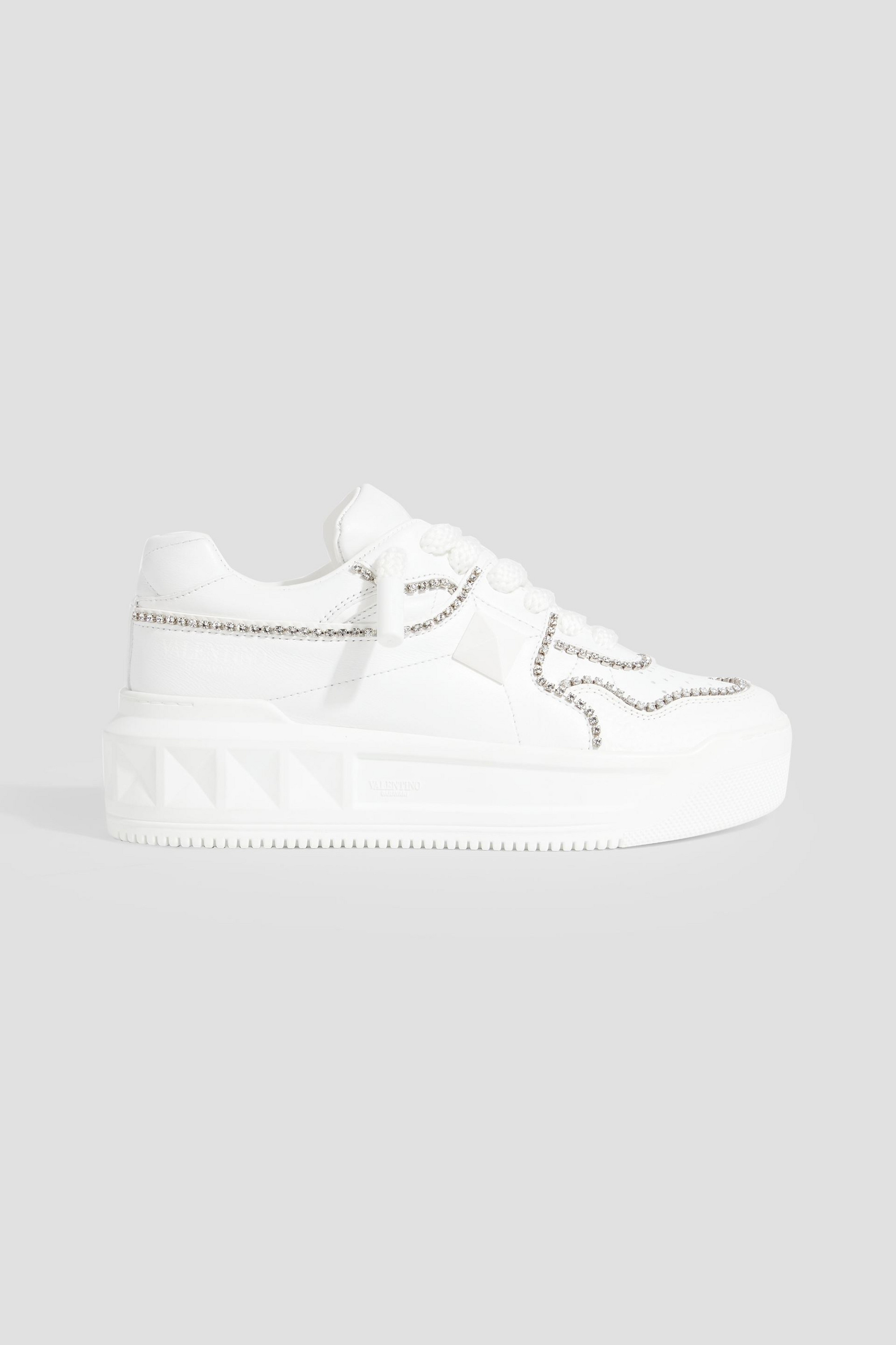 Valentino Garavani One Stud Xl crystal-embellished smooth and pebbled-leather platform sneakers