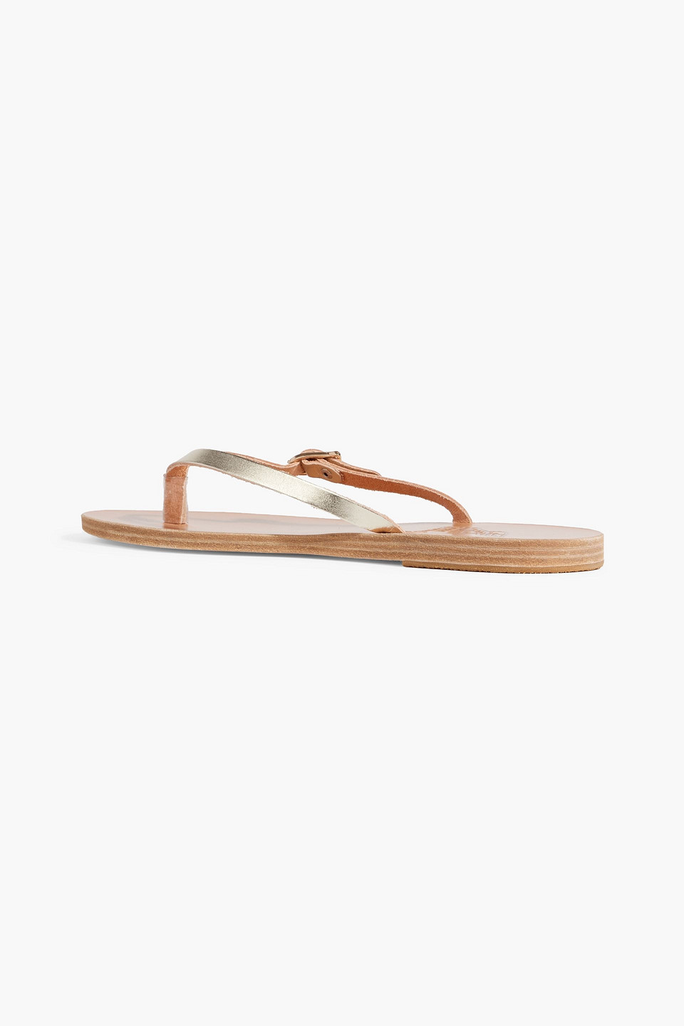 Ancient Greek Sandals Dihalo Buckled Metallic Leather Flip Flops