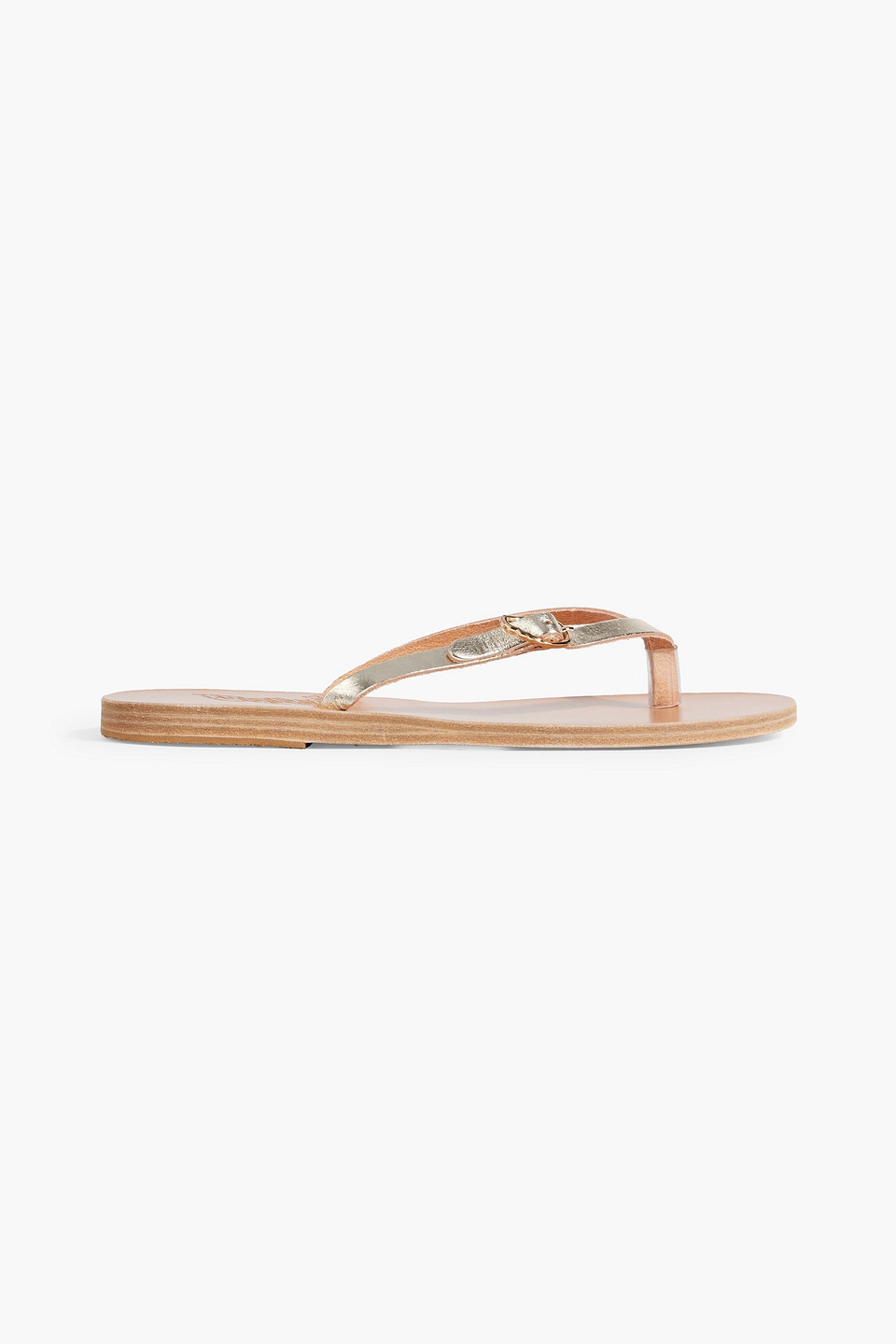Ancient Greek Sandals Dihalo Buckled Metallic Leather Flip Flops