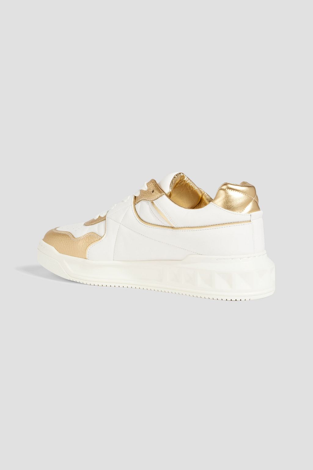 VALENTINO GARAVANI Rockstud メタリックスムース&ペブル加工レザー スニーカー