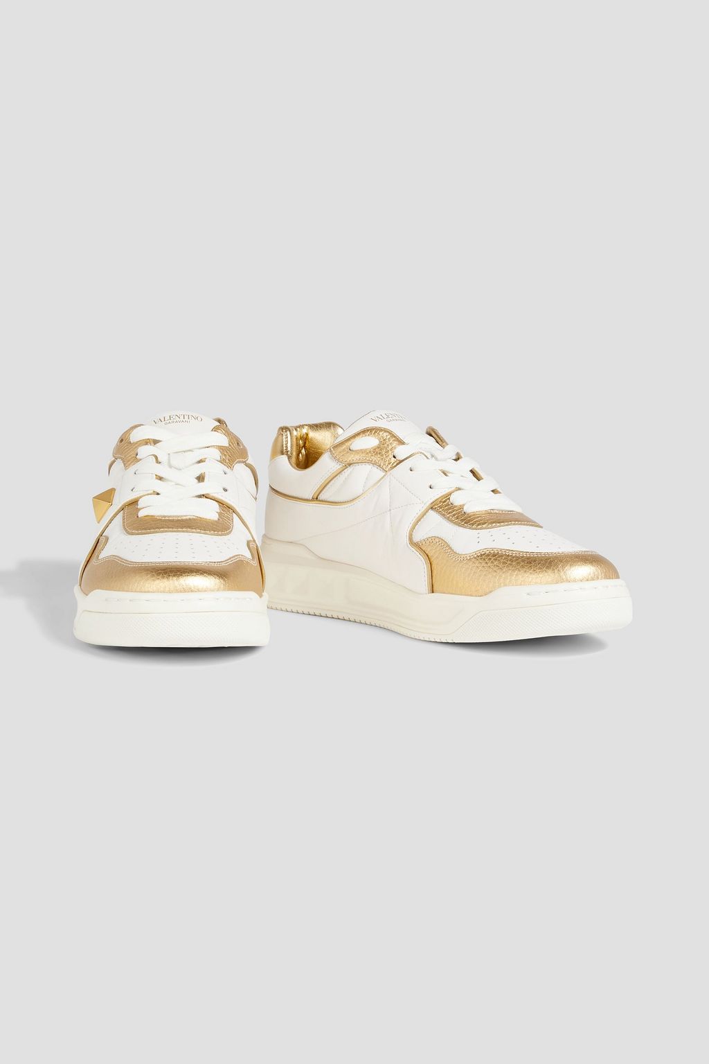 VALENTINO GARAVANI Rockstud メタリックスムース&ペブル加工レザー スニーカー