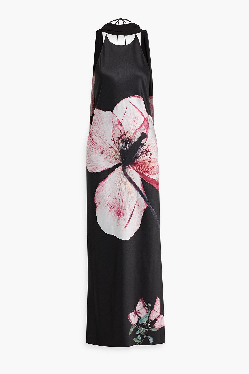 Montana chiffon-paneled floral-print satin halterneck gown