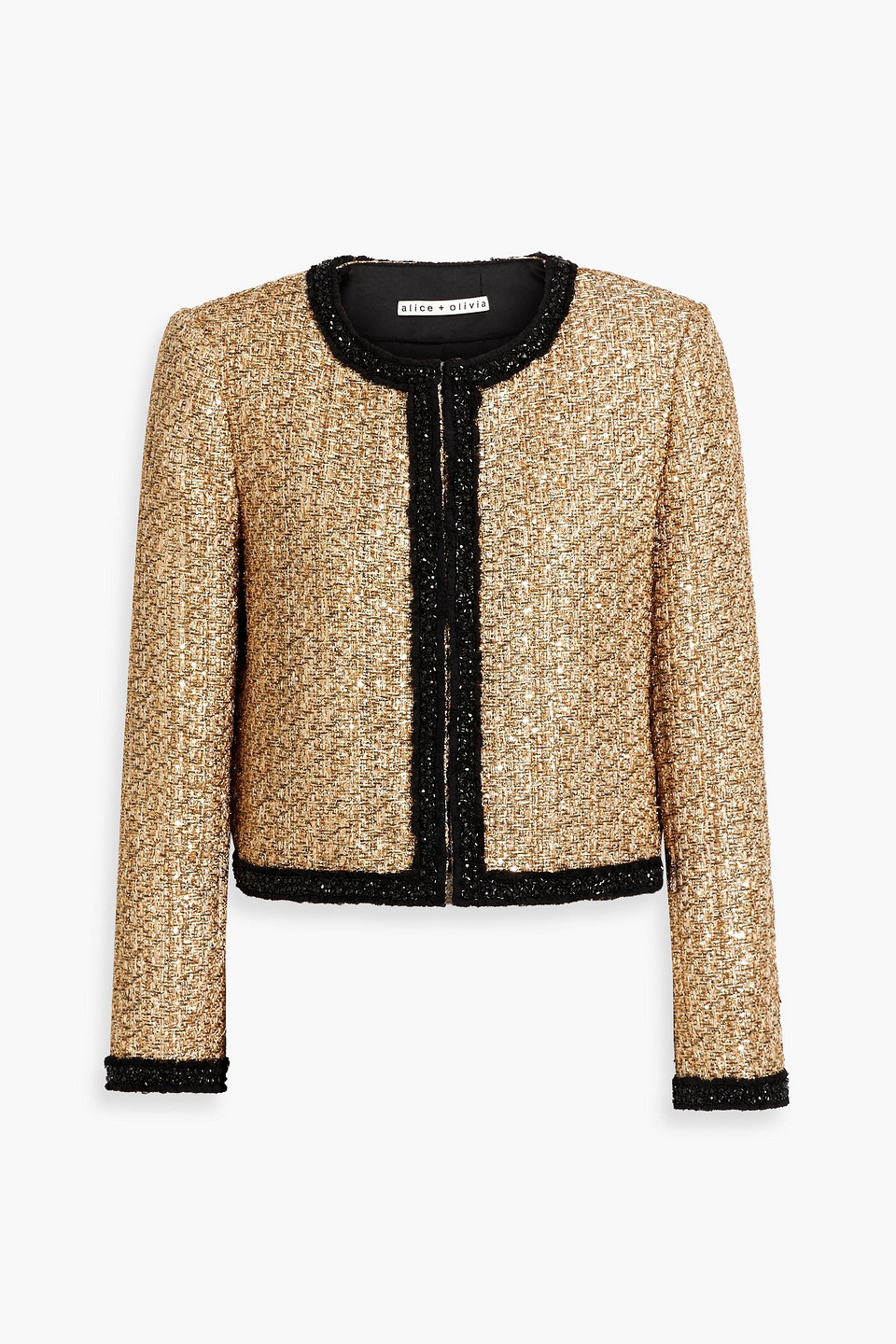 Alice And Olivia Landon Embellished Metallic Tweed Jacket In Gold
