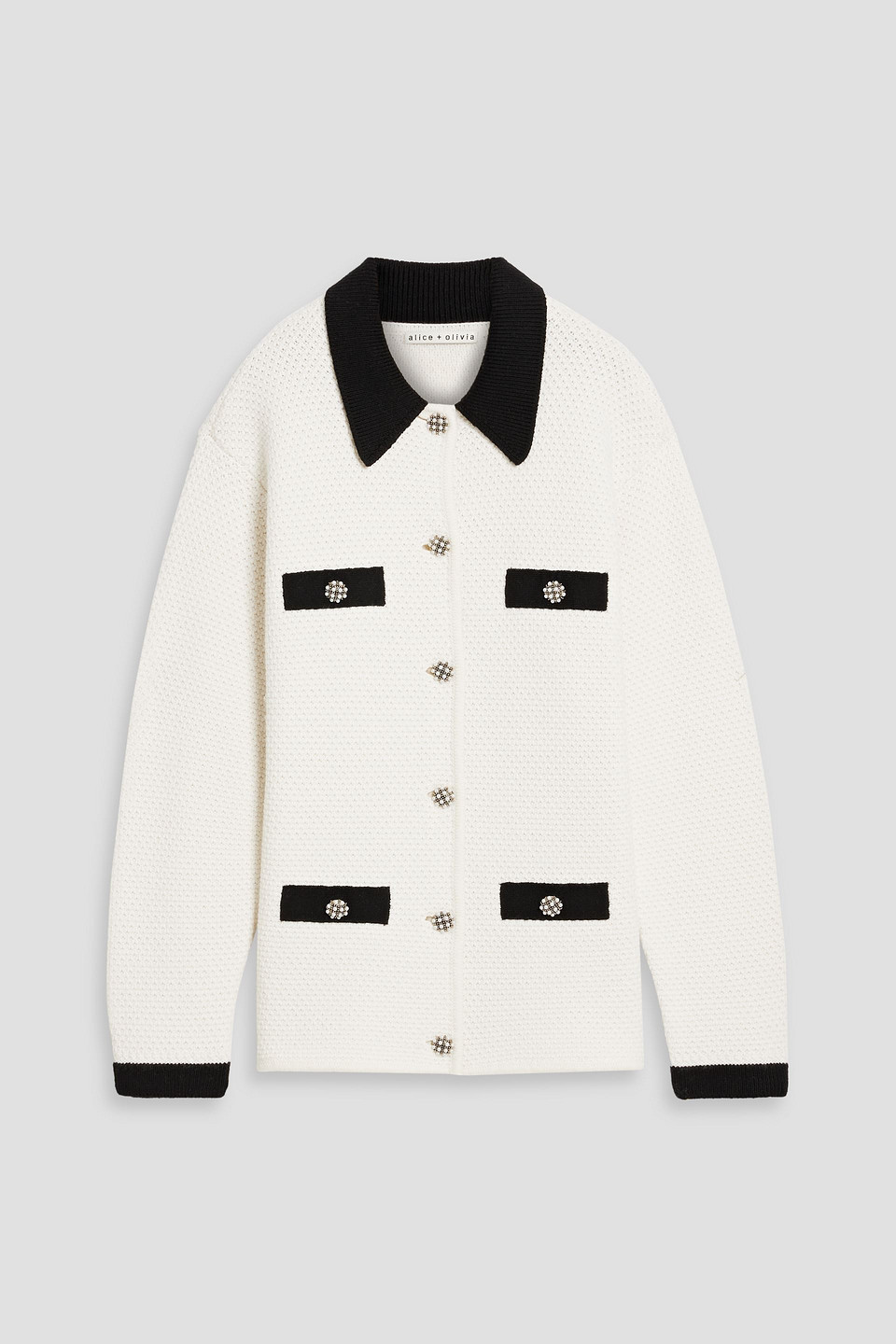 Alice And Olivia Phoebe Embellished Wool-blend Jacket In White