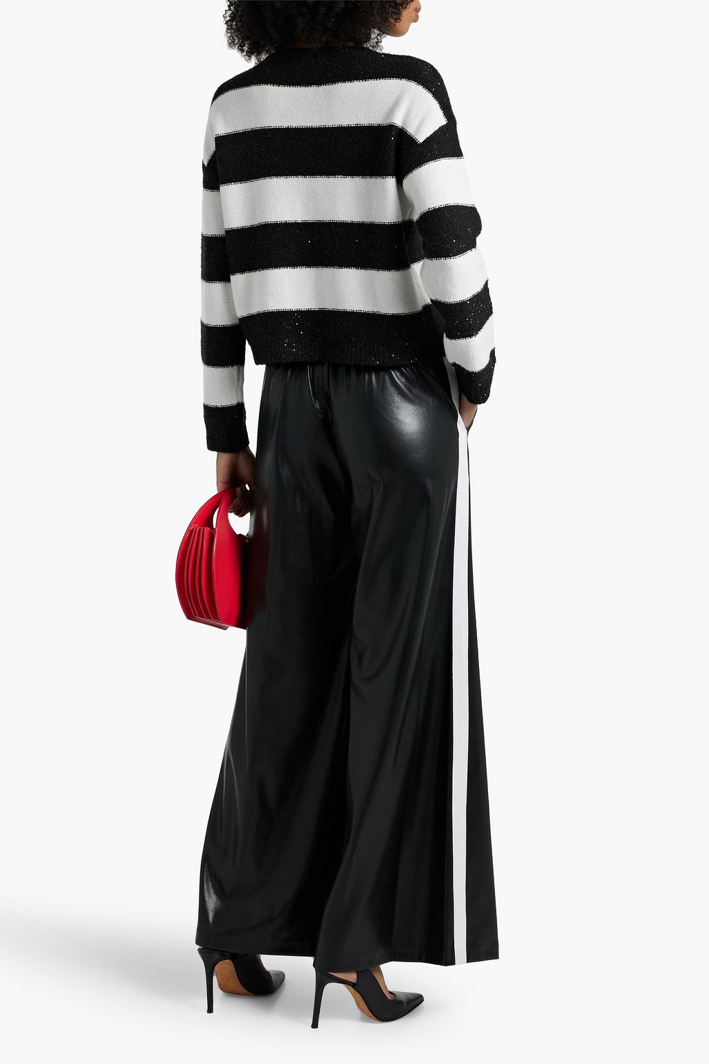 ALICE + OLIVIA Jacques sequin-embellished striped knitted sweater