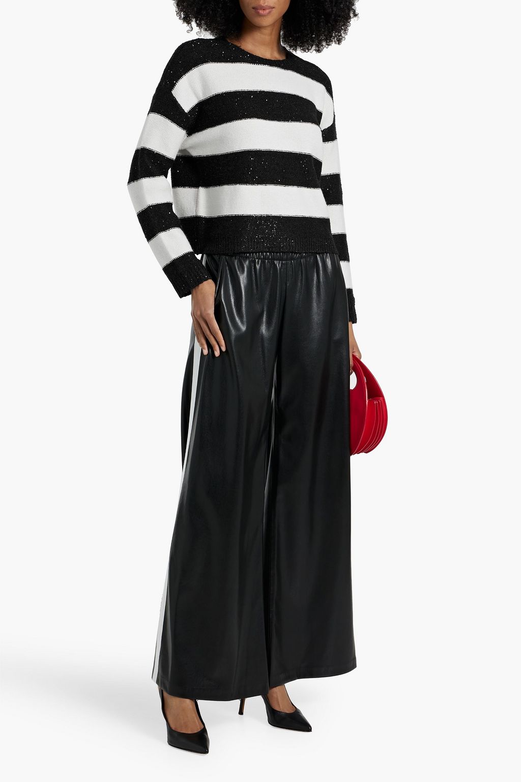 ALICE + OLIVIA Jacques sequin-embellished striped knitted sweater