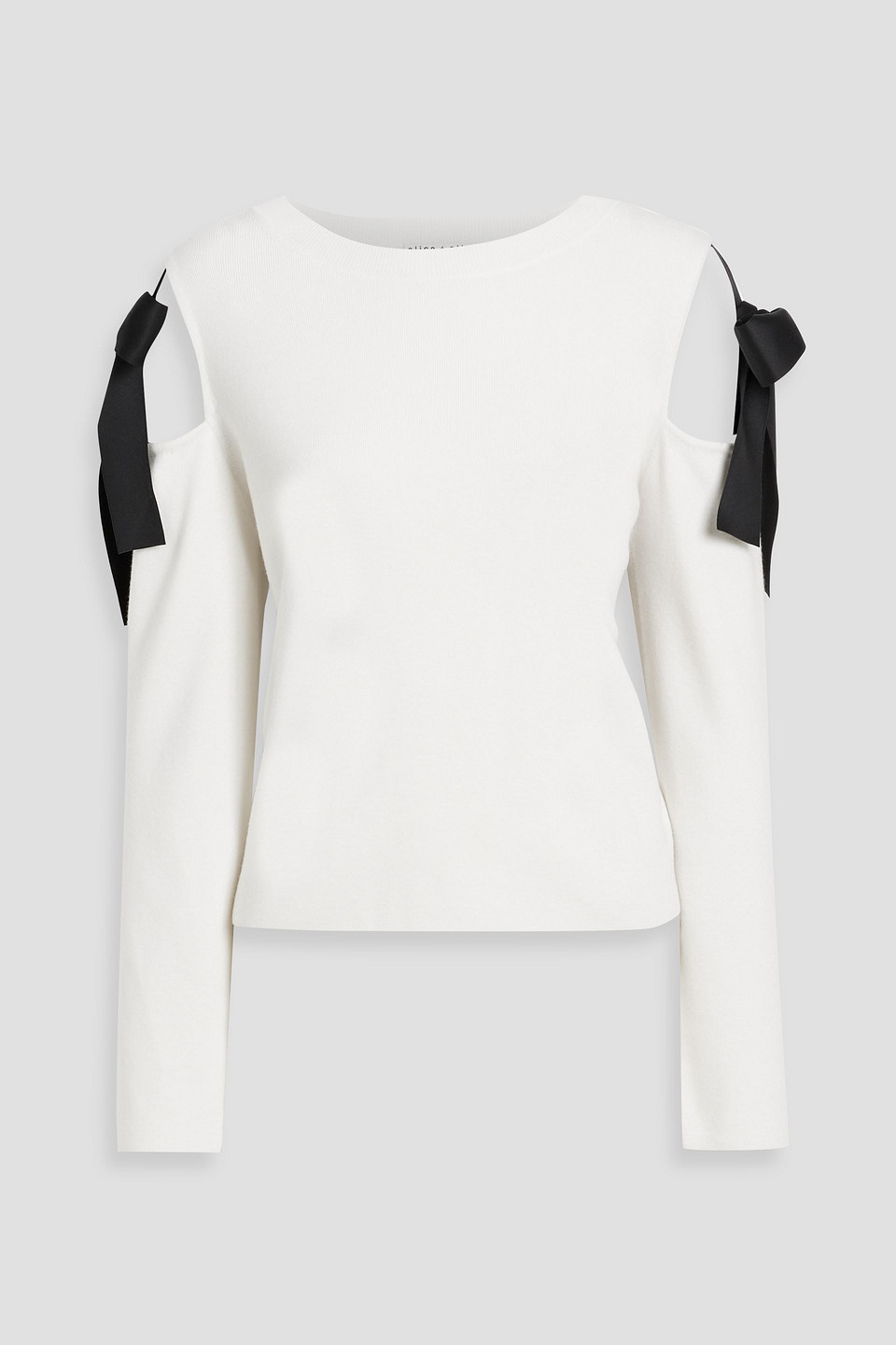 Alice And Olivia Dara Bow-detailed Cutout Wool-blend Sweater In White