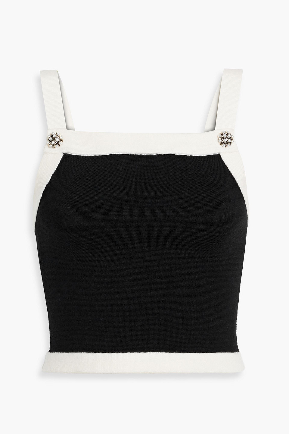 Alice And Olivia Dandi Cropped Embellished Wool-blend Top In Black