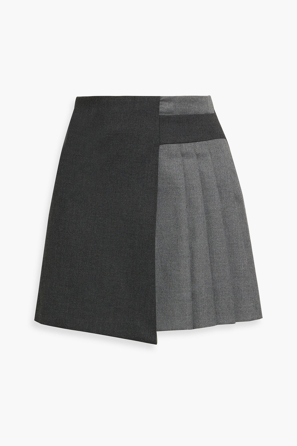 Alice And Olivia Toni Wrap-effect Pleated Twill Mini Skirt In Gray