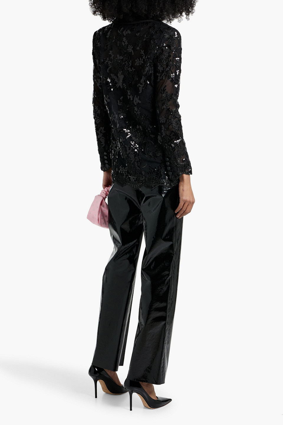 Alice And Olivia Judith Embellished Tulle Blazer In Black
