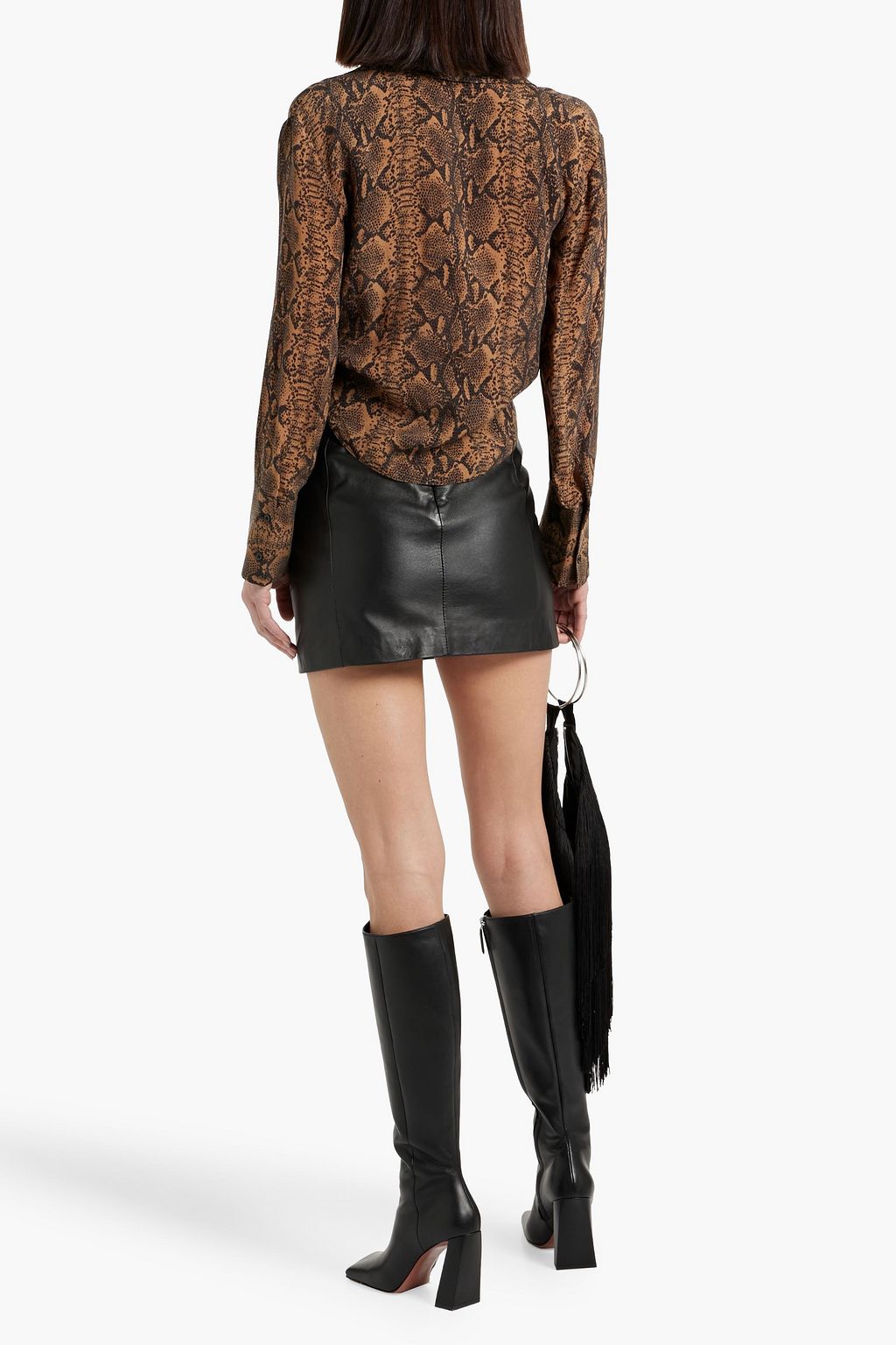 ALICE + OLIVIA Hannon cropped tie-detailed snake-print cupro shirt