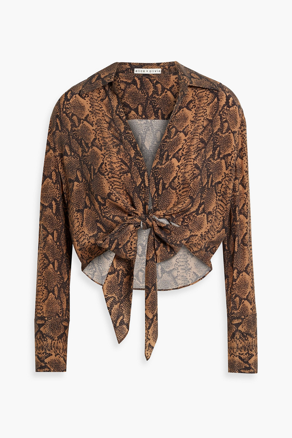 Hannon cropped tie-detailed snake-print cupro shirt