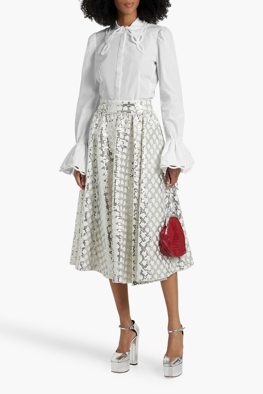 RABANNE Crochet-trimmed cotton-poplin shirt