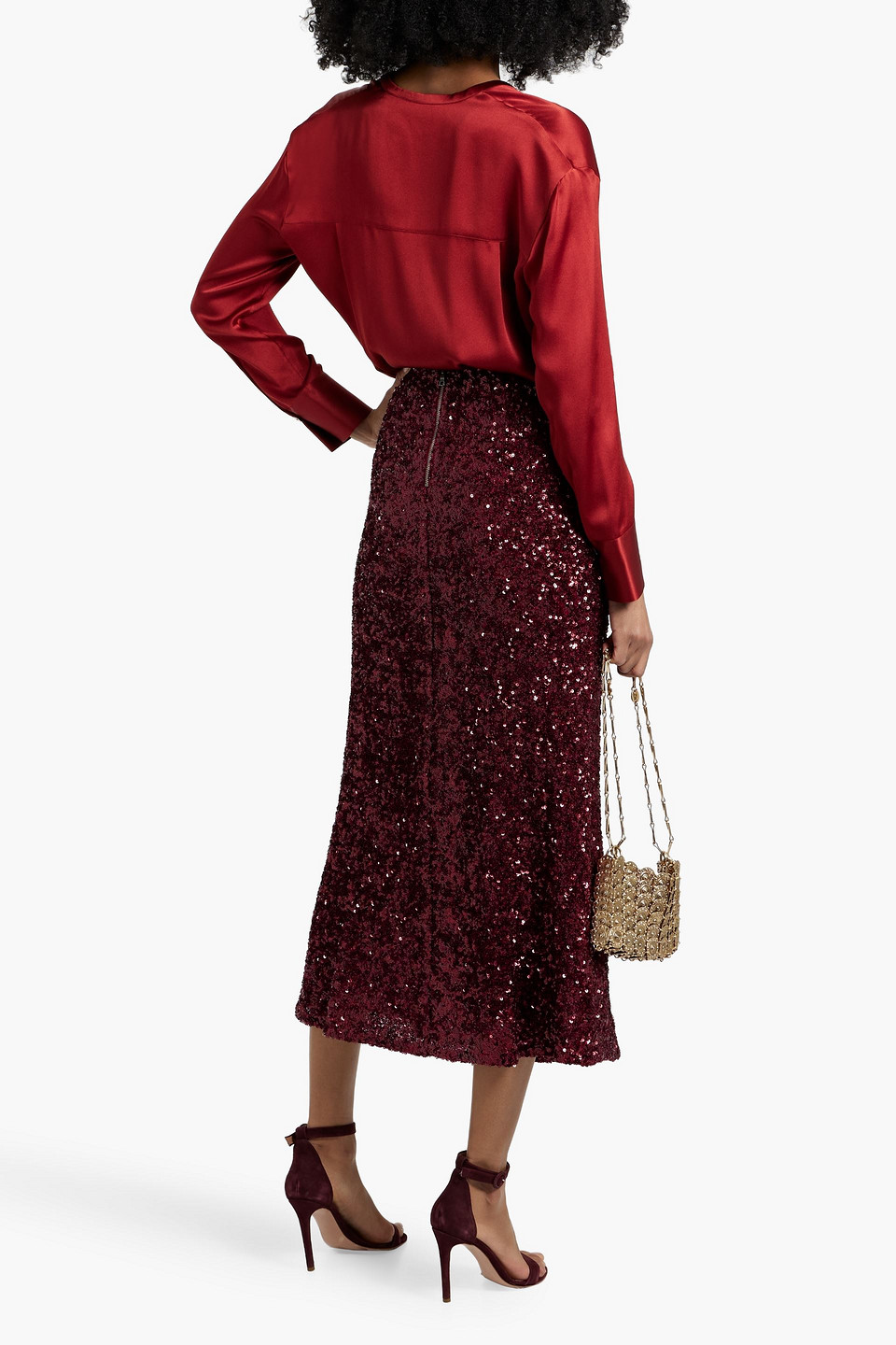 Alice And Olivia Maeve Sequined Stretch-tulle Midi Skirt In Red